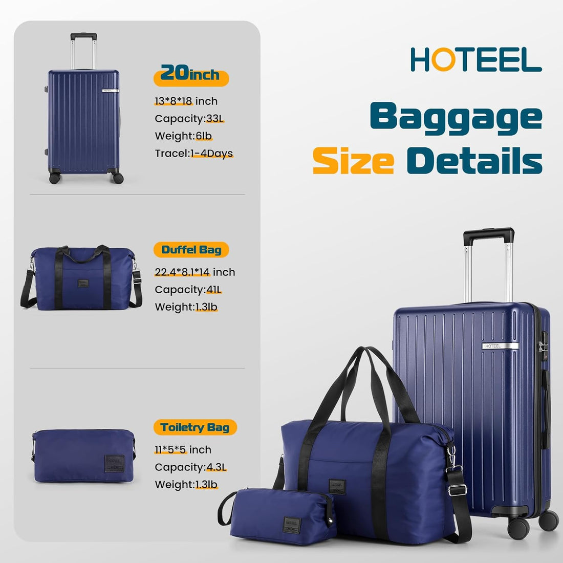 Hoteel 3-Piece Carry-On Luggage Set