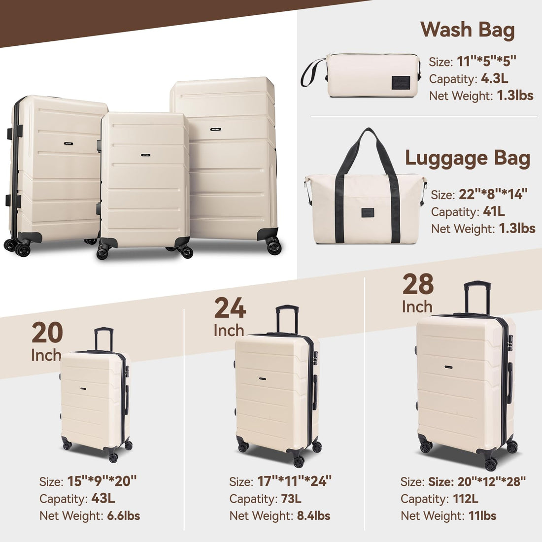 Hoteel 5-Piece Beige Luggage