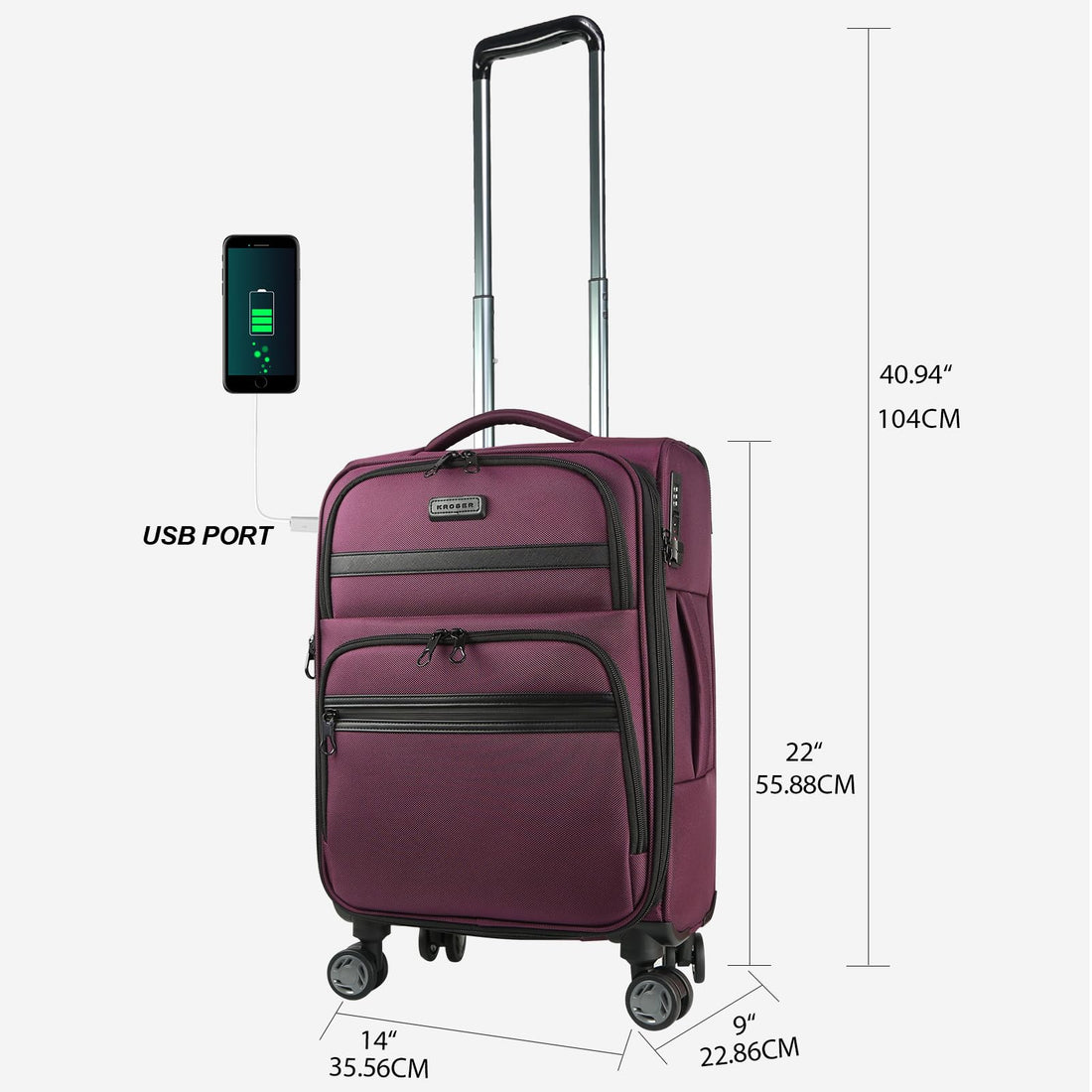 KROSER 20" Carry-On Burgundy