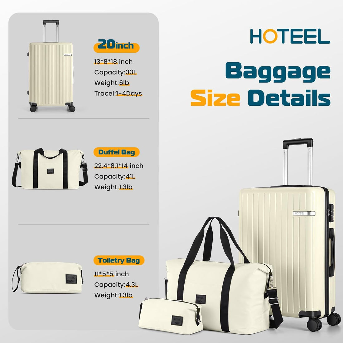 Hoteel 3-Piece Carry-On Luggage Set