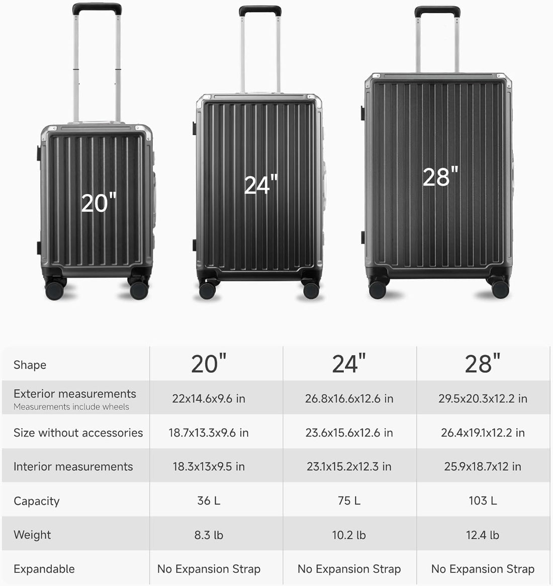 28" Hardshell Suitcase – Charcoal