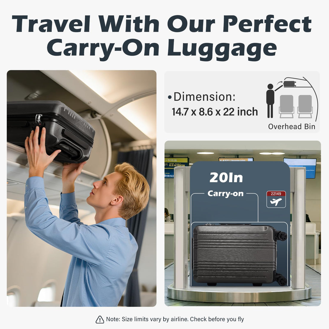 Coolife 3-Piece Expandable Luggage Set