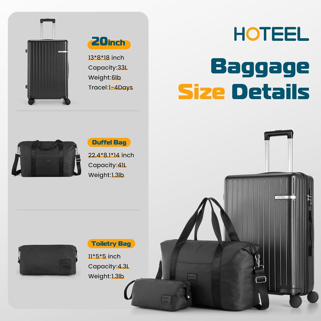 Hoteel 3-Piece Carry-On Luggage Set