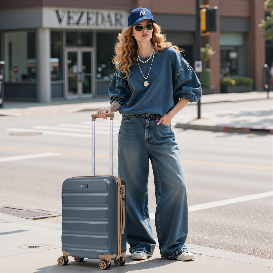 3-Piece Blue Carry-On Luggage Set