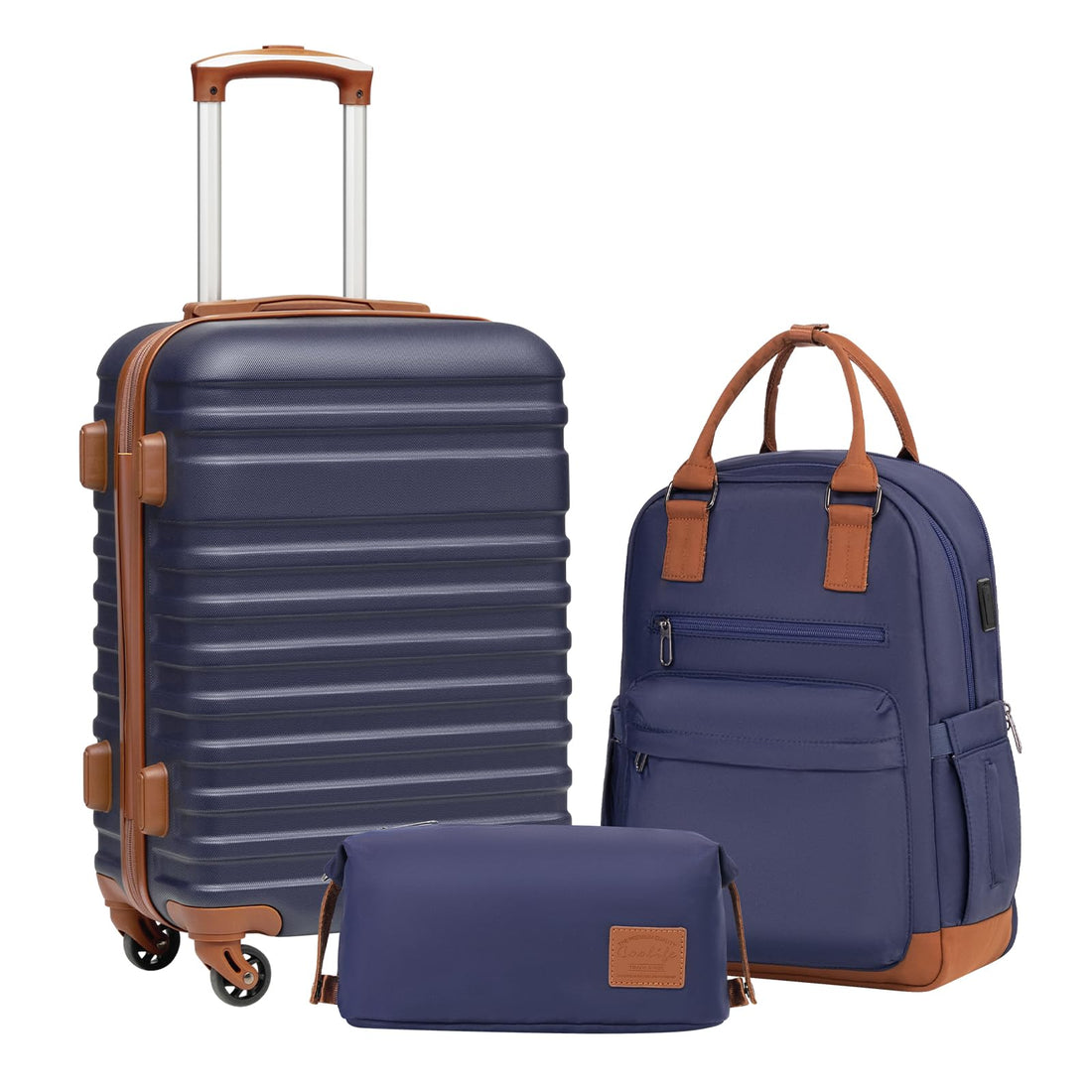 Coolife 3-Piece Luggage Set – Navy
