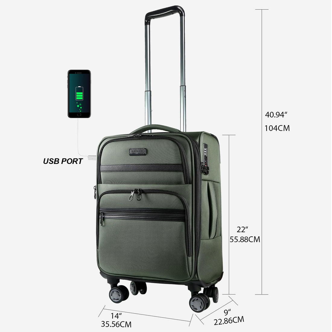 KROSER 20" Carry-On Burgundy