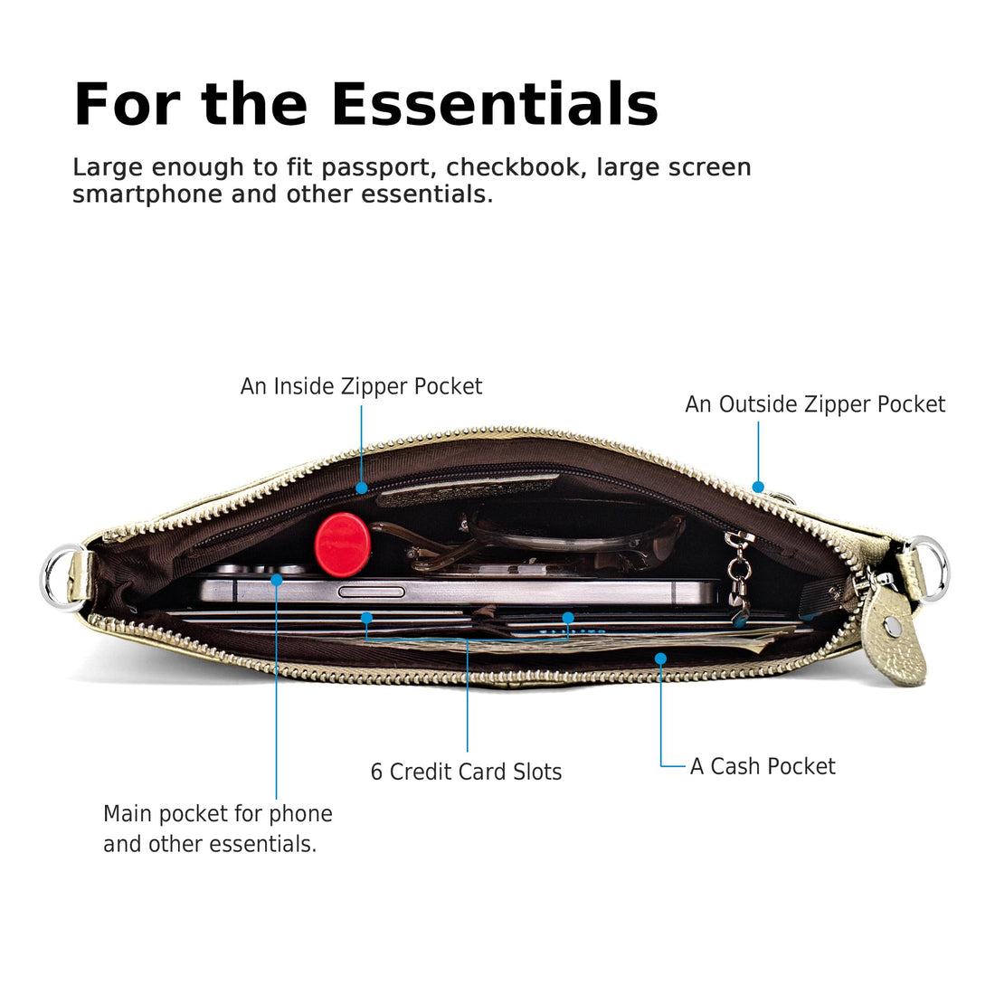 befen Genuine Leather Wristlet Clutch Wallet Purses Small Crossbody Bags for Women with RFID Blocking Card Slots