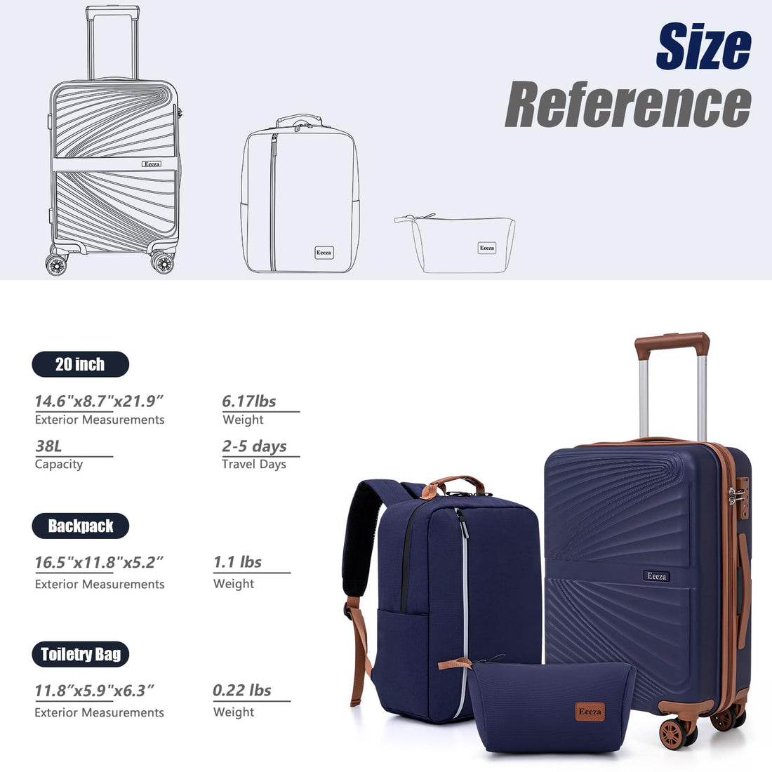 3-Piece 20" Carry-On Luggage Set