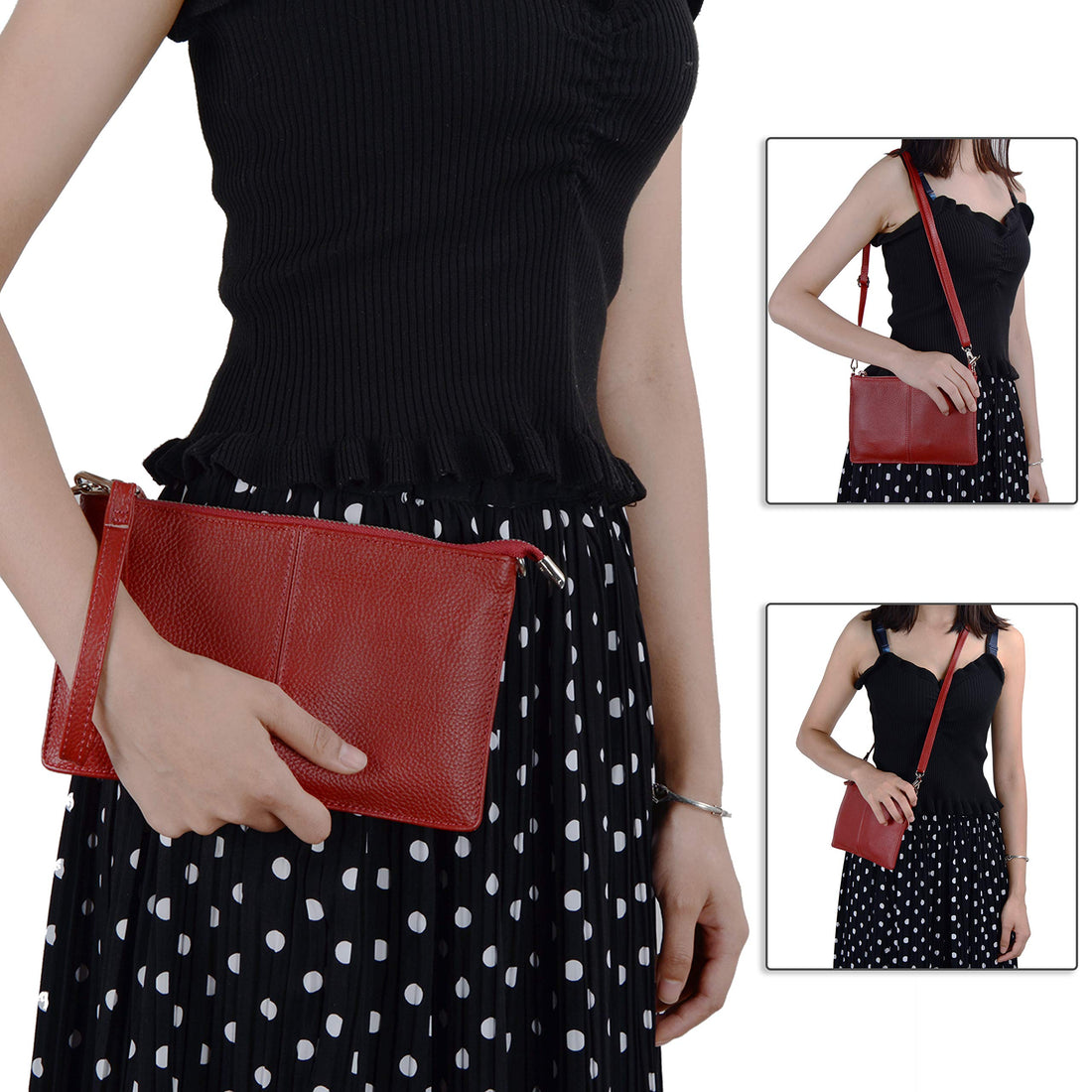 befen Genuine Leather Wristlet Clutch Wallet Purses Small Crossbody Bags for Women with RFID Blocking Card Slots