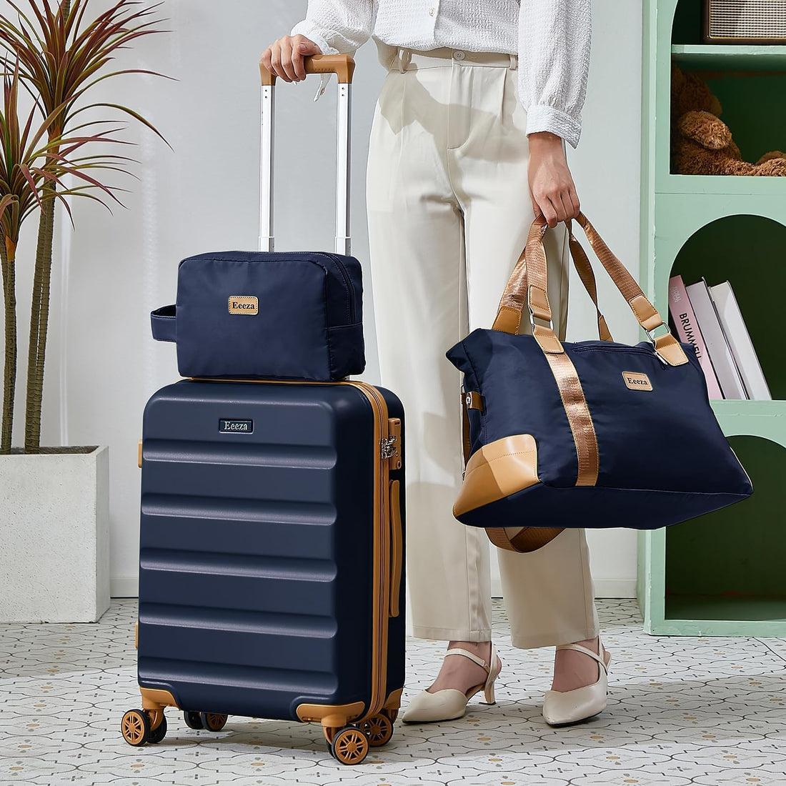 3-Piece Blue Carry-On Luggage Set