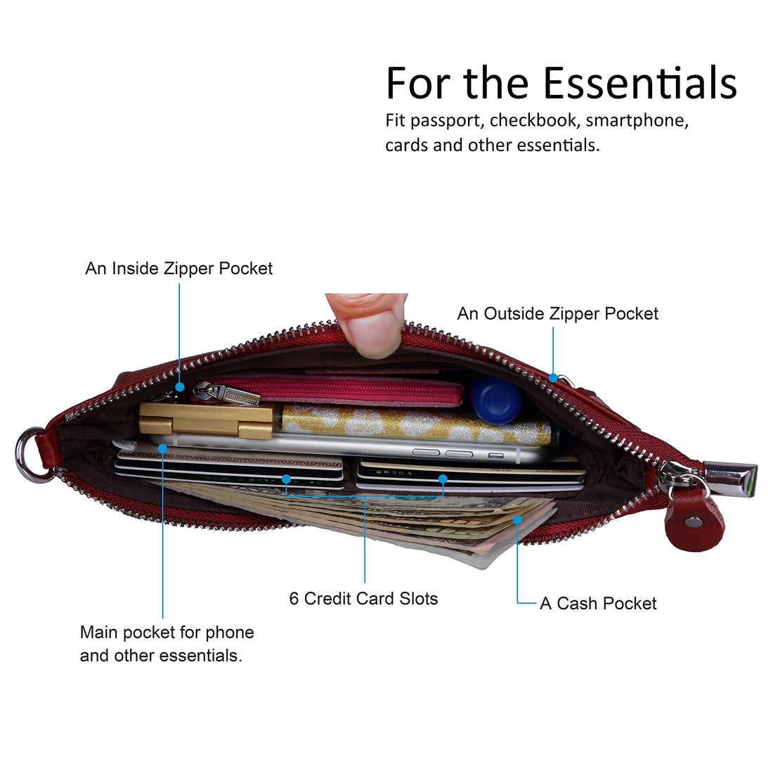 befen Genuine Leather Wristlet Clutch Wallet Purses Small Crossbody Bags for Women with RFID Blocking Card Slots