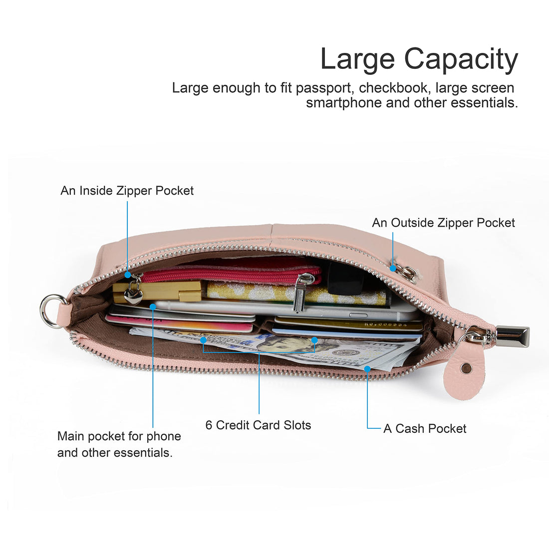 befen Genuine Leather Wristlet Clutch Wallet Purses Small Crossbody Bags for Women with RFID Blocking Card Slots
