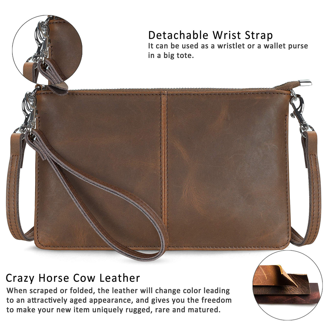 befen Genuine Leather Wristlet Clutch Wallet Purses Small Crossbody Bags for Women with RFID Blocking Card Slots